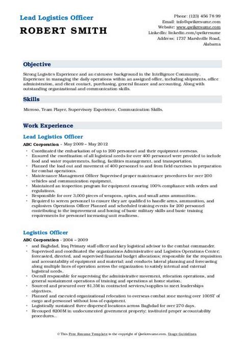 Logistics Officer Resume Samples Qwikresume