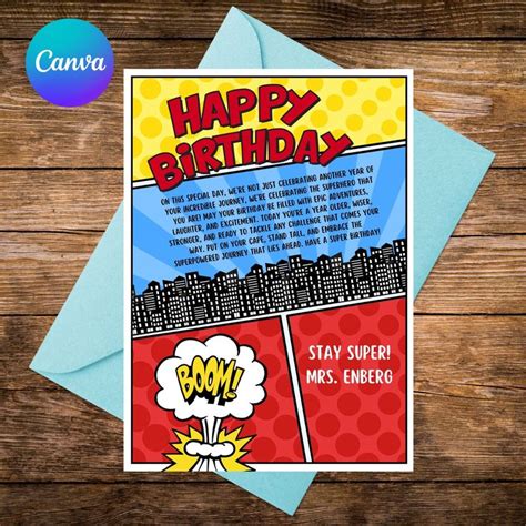 Editable Superhero Birthday Card Template Printable Superhero Birthday ...