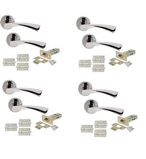 Sets Of Astrid Style Modern Chrome Door Handles On Rose Polished