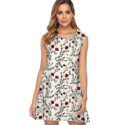 Vestido Corto Femenino Informal De Verano Sin Mangas Con Estampado De