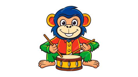 Premium Vector Monkey Playing The Drums With A Stick