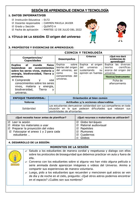 Sesión DE Aprendizaje Ciencia Y Tecnología SESIÓN DE APRENDIZAJE