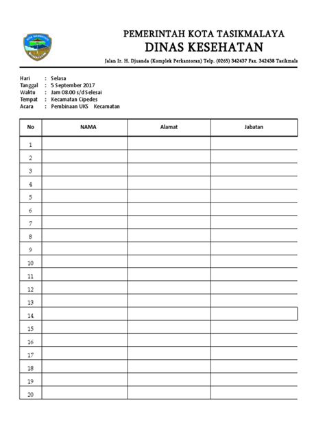 Format Daftar Hadir Peserta Lomba Delinewstv