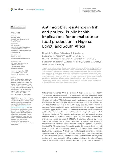 Pdf Antimicrobial Resistance In Fish And Poultry Public Health