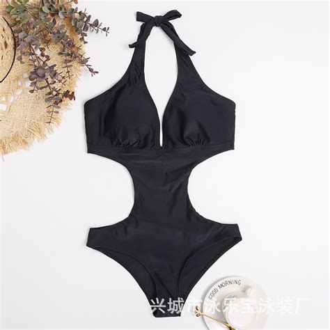 Generic 2025 New Deep V One Piece Sexy Swimsuit Simple Solid Color Hollow Out One Piece Bikini