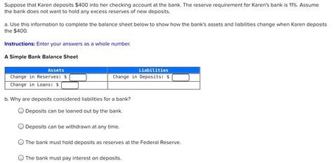 Solved Suppose That Karen Deposits 400 Into Her Checking Chegg