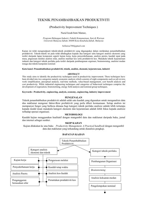 PDF TEKNIK PENAMBAHBAIKAN PRODUKTIVITI Productivity Improvement