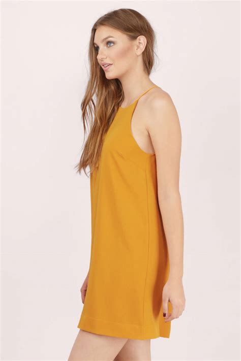 Cute Mustard Yellow Shift Dress Keyhole Dress Halter Dress 19 Tobi Us