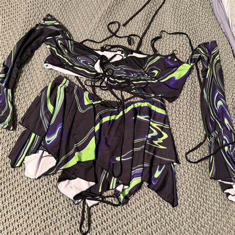 Black And Green Two Piece Bikini With Tie Up Top Depop