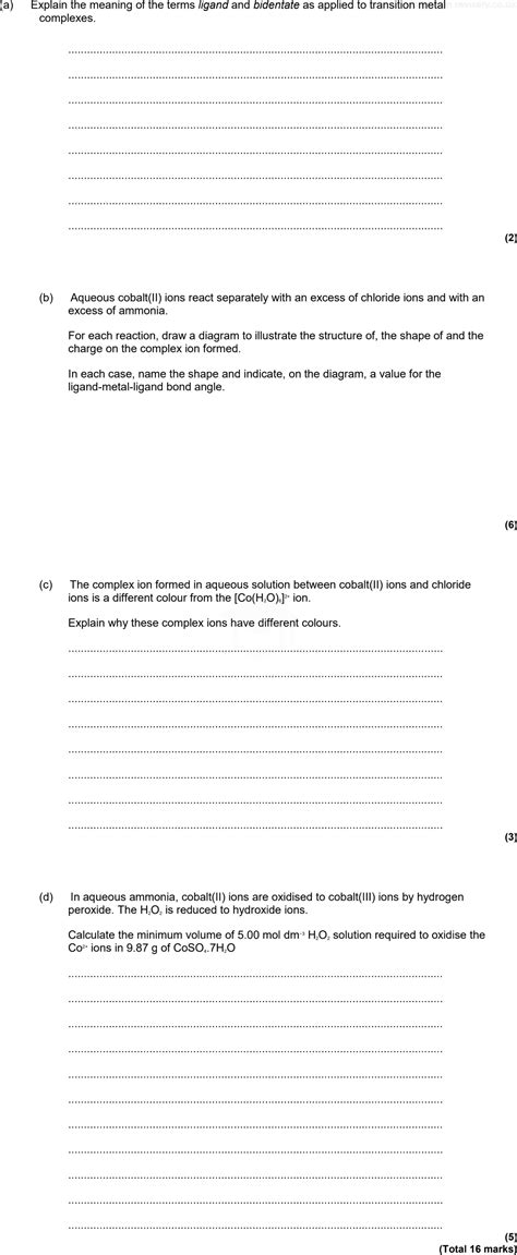 A Level Aqa Chemistry Questions Shapes Of Complex Ions Revisely