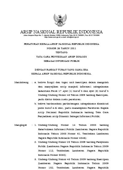 Peraturan Kepala Arsip Nasional Republik Indonesia Nomor Tahun