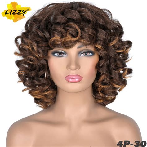 Short Hair Afro Curly Wig With Bangs Loose Synthetic Cosplay Fluffy Shoulder Length Natural Wigs