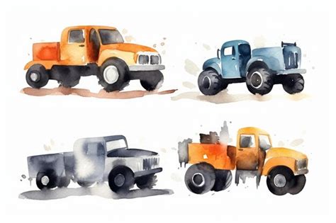 Monster Trucks Em Aquarela Para O Anivers Rio De Um Menino Em Fundo