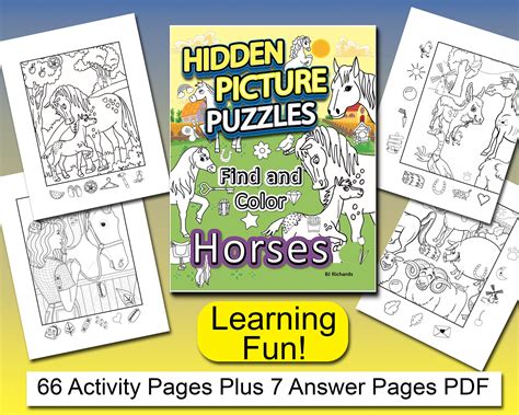 Hidden Picture Puzzles Find and Color Horses Printable Sheets PDF ...