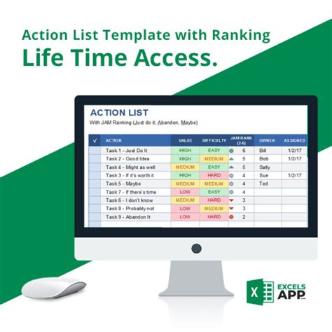 Action List Template with Ranking - Excels App