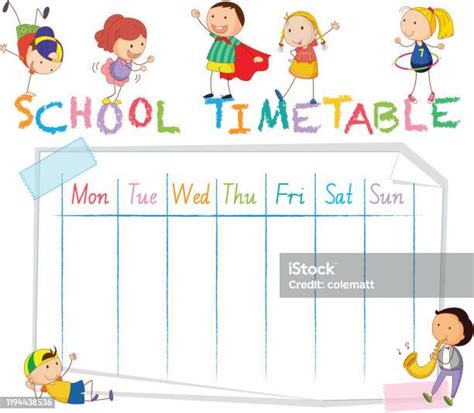 School Time Table With Doodle Children Stock Illustration Download