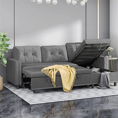 Amazon Mjkone 3 Seat L Shape Sectional Sofa Couch With Pull Out