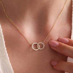 Sun Moon Eternity Necklace Interlocking Circle Necklace Dainty