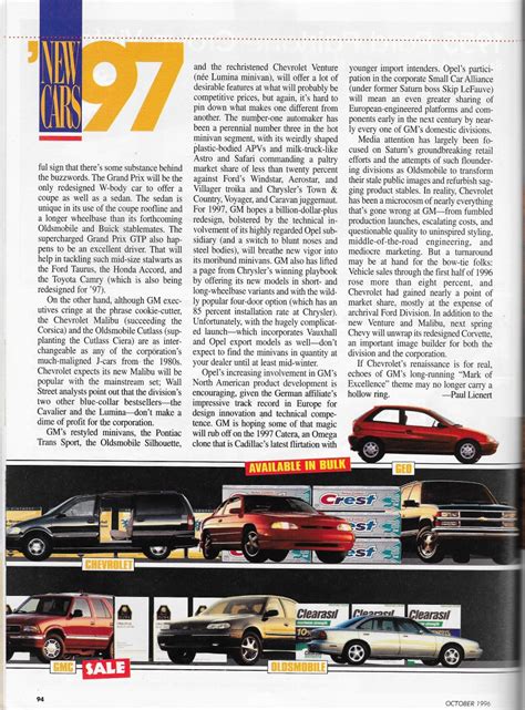 Vintage Reviews Automobile Magazine 1997 New Car Issue General