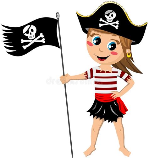 Piraten Mädchen Jolly Roger Flag Isolated Vektor Abbildung