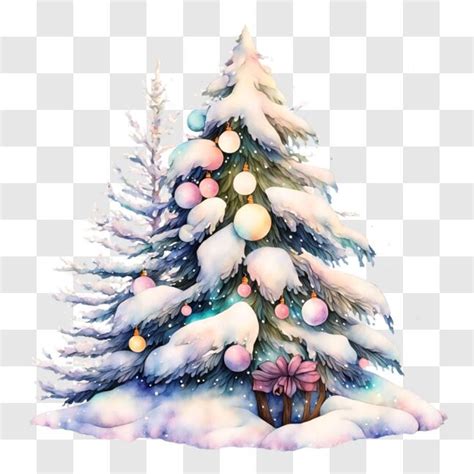 Descarga Árbol de Navidad nevado con adornos y regalos PNGs En Línea