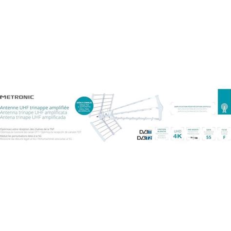 415050 Antenne D Extérieur Trinappe Amplifiée 55 Db Filtre 4G Uhf