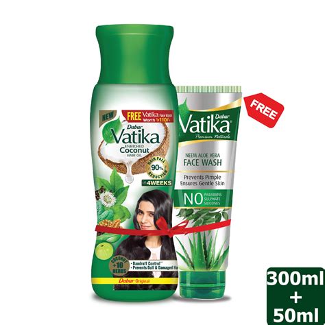 Dabur Vatika Enriched Coconut Hair Oil 300 Ml Free Vatika Facewash 50