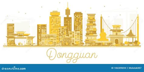 Dongguan China City Skyline Golden Silhouette. Stock Vector ...