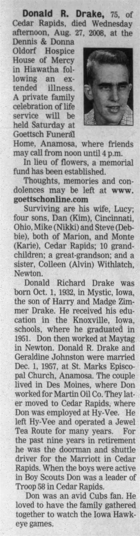 Obituary For Donald Richard Drake ™