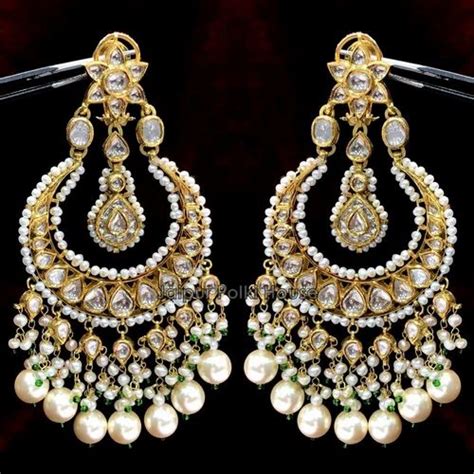 Party Wear 18k Gold Real Polki Chandbali Earrings At Best Price In Jaipur