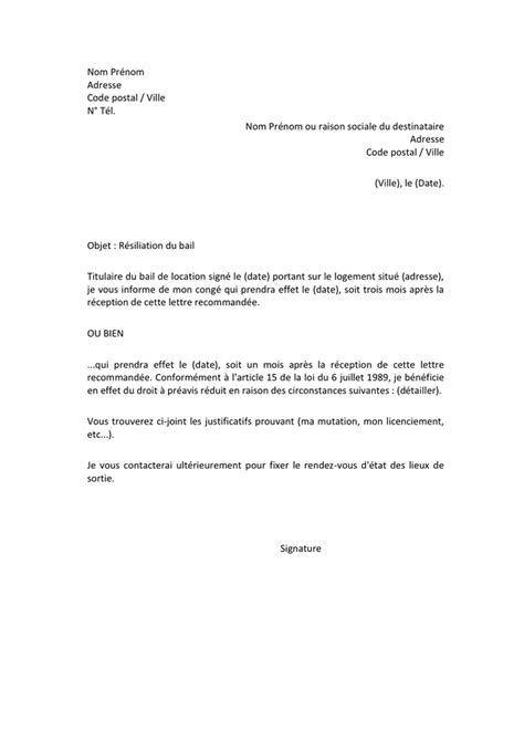 Lettre Type Resiliation Bail Gratuite