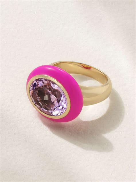 Robinson Pelham Arena 14 Karat Gold Enamel And Amethyst Ring Net A