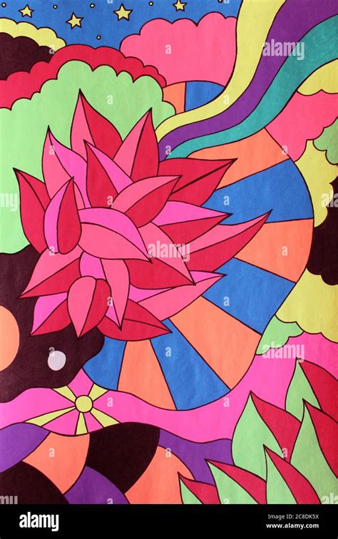 Neon colors drawing background. Floral hand drawn colorful texture ...