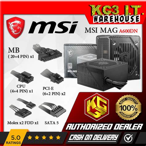 MSI Mag A600DN 600w 80 PLUS White Certified Non Modular Active PFC