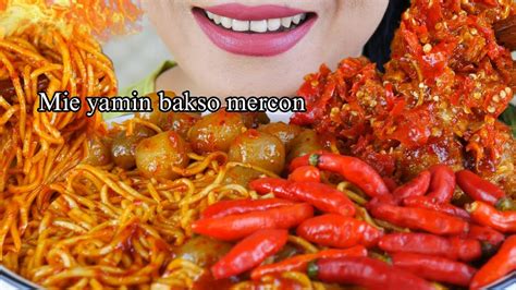 Mie Yamin Pedas Bakso Aci Topping Bakso Mercon Eating Sounds Youtube