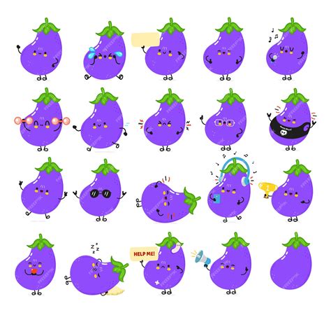 Premium Vector Funny Eggplant Characters Bundle Set