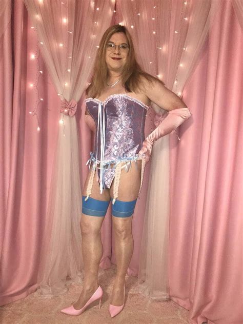Joanie A Mature Tv Wears And Models Her Pink And Blue Corset Photo Ashemaletube