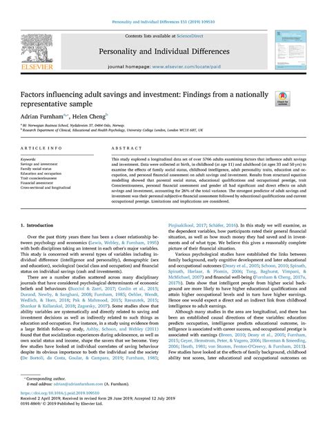 [25] Factors influencing adult savings and investment Findings from a