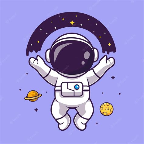 Lindo Astronauta Flotando Con La Ilustración Del Icono Del Vector De Dibujos Animados Del