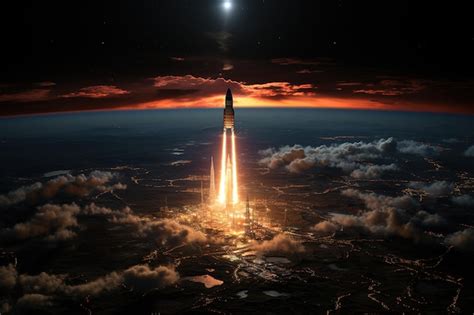 Premium Photo | AI Aerospace satellite launch night view