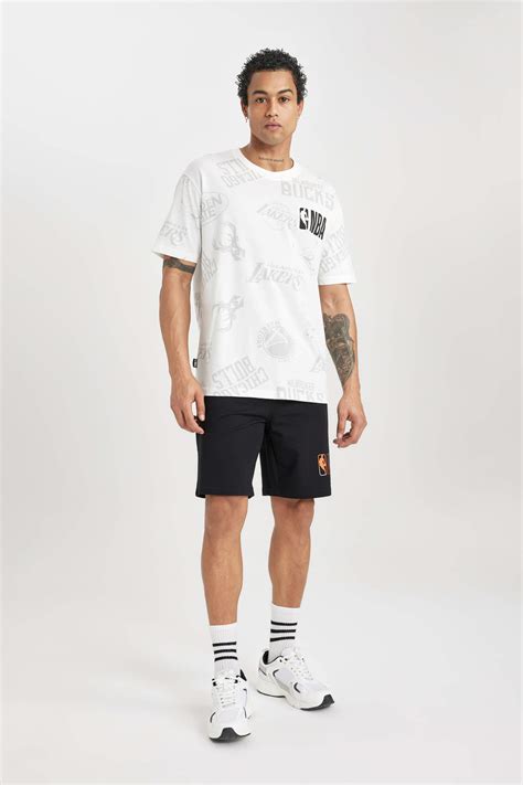 Siyah Erkek Defactofit Nba Wordmark Oversize Fit K Sa Pa A Ort