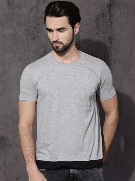 Buy Roadster Men Grey Melange Solid Round Neck T Shirt Tshirts For