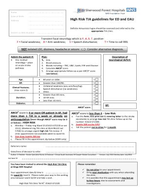 Fillable Online Midnottspathways Nhs High Risk Tia Guidlines Referral