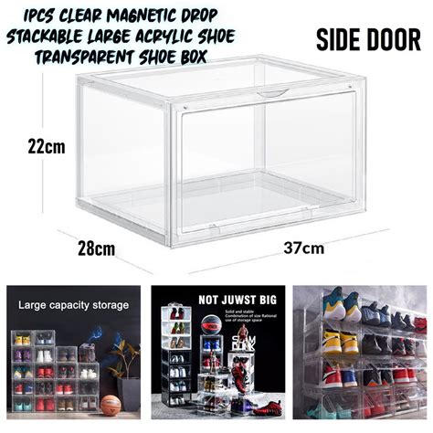 Acrylic Shoe Box Magnetic Side Drop Door With Lids Stackable Large