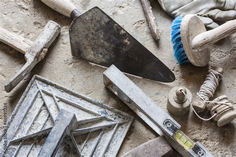 Construction masonry cement mortar tools Stock Photo | Adobe Stock