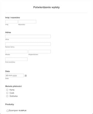 Potwierdzenie Wpłaty Szablon Formularza Jotform