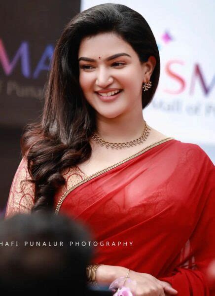 Honey Rose Looks Ravishing In A Red Chiffon Saree At An Inaugural Function