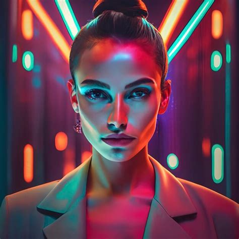 Premium AI Image | Portrait of female fashion model in neon light on ...