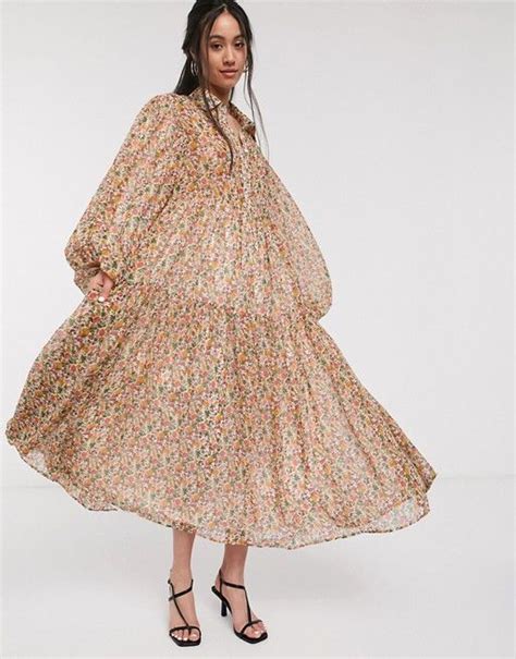 Ghospell Oversized Smock Dress In Sheer Romantic Floral ASOS Smock