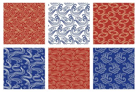 Japanese Chinese Seamless Patterns Set Traditional Ornament